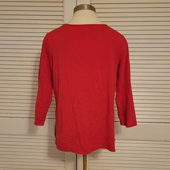 DG2 Red Bandana Floral Print Stretch 3/4 Sleeve Top Size Medium - Picture 2 of 6